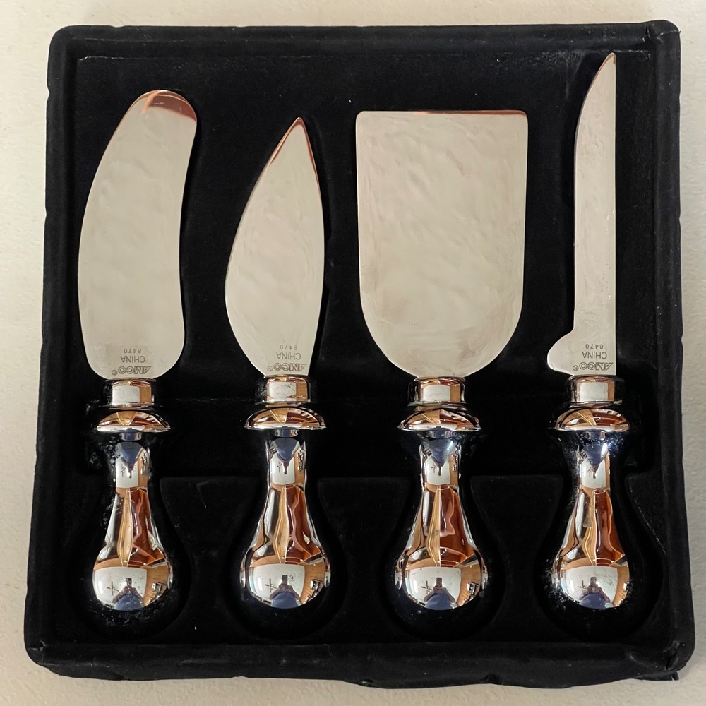 Stainless Steel 4pc Cheese Knives Set Weighted Chrome Handles NIB Gourmet Party
